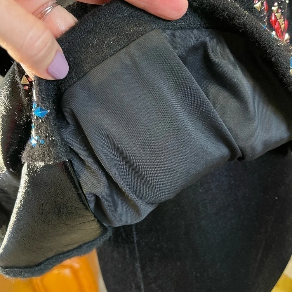 Tsumori Chisato Skirt Sz 2 Studded Black Wool Mohair Vegan Leather Mini Designer